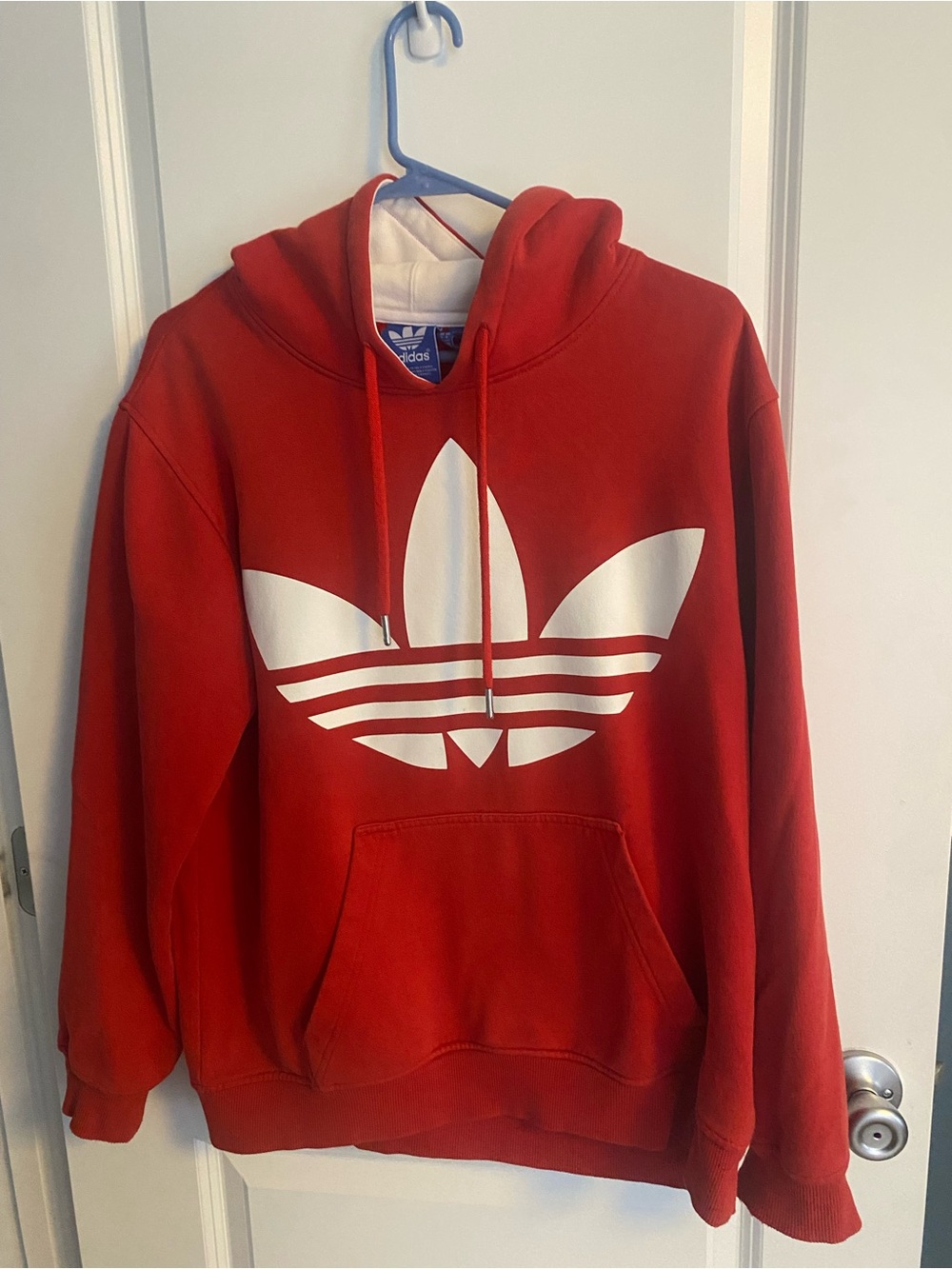 adidas Red Hoodie with White Trefoil Logo